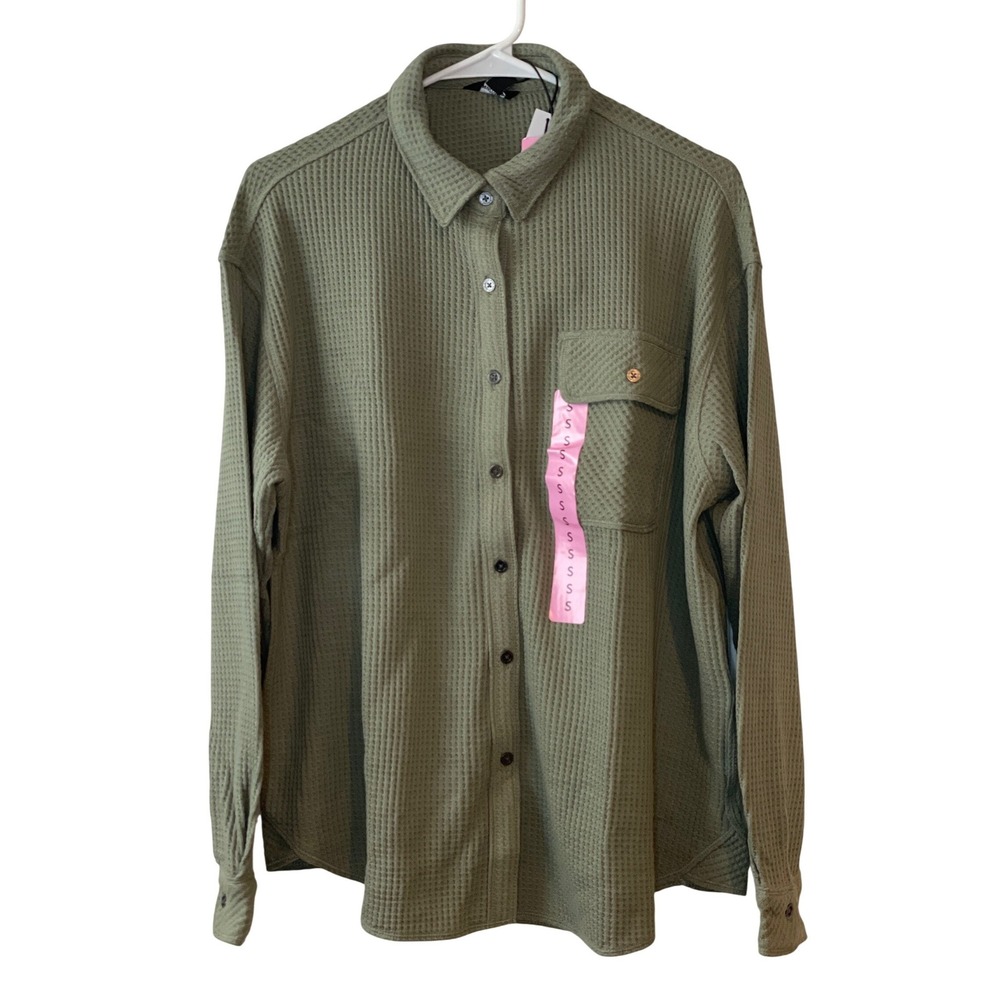 Buffalo Waffle Button Up Women's Small Faded Sage NEW Textured Relaxed Shirt